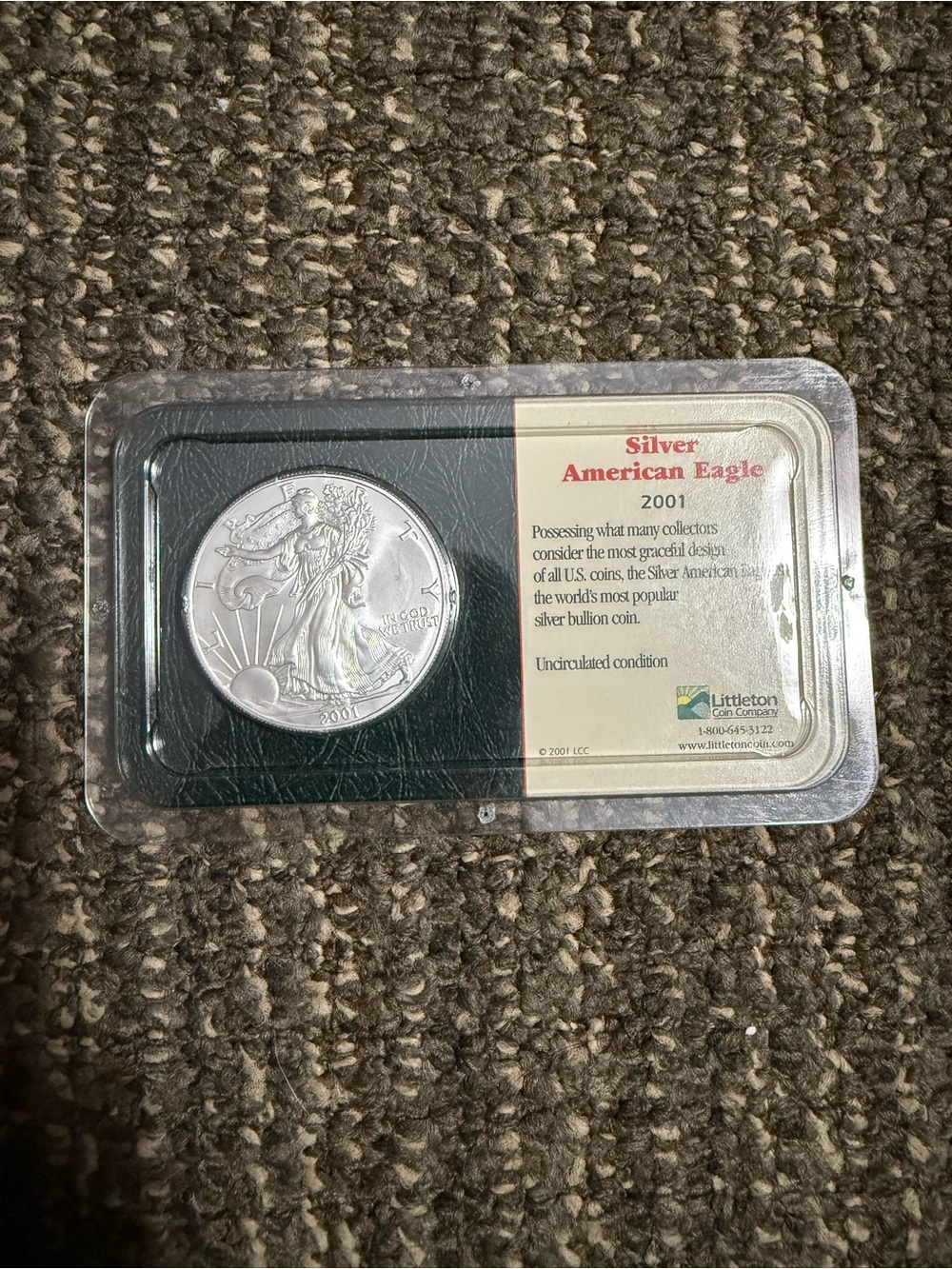 Littleton Coin Company 2001 Uncirculated Silver American Eagle Coin